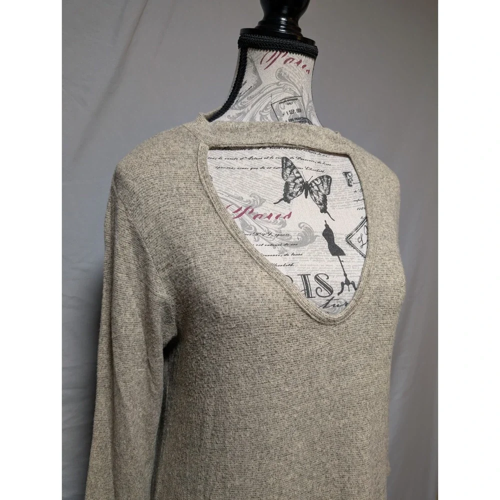 Acemi‎ Oatmeal Beige Knit Cutout Neckline Long Sleeve Dress Women's Large